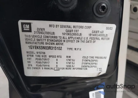 2003 Cadillac Escalade Standard из США, поврежденный, VIN 1GYEK63N83R315102